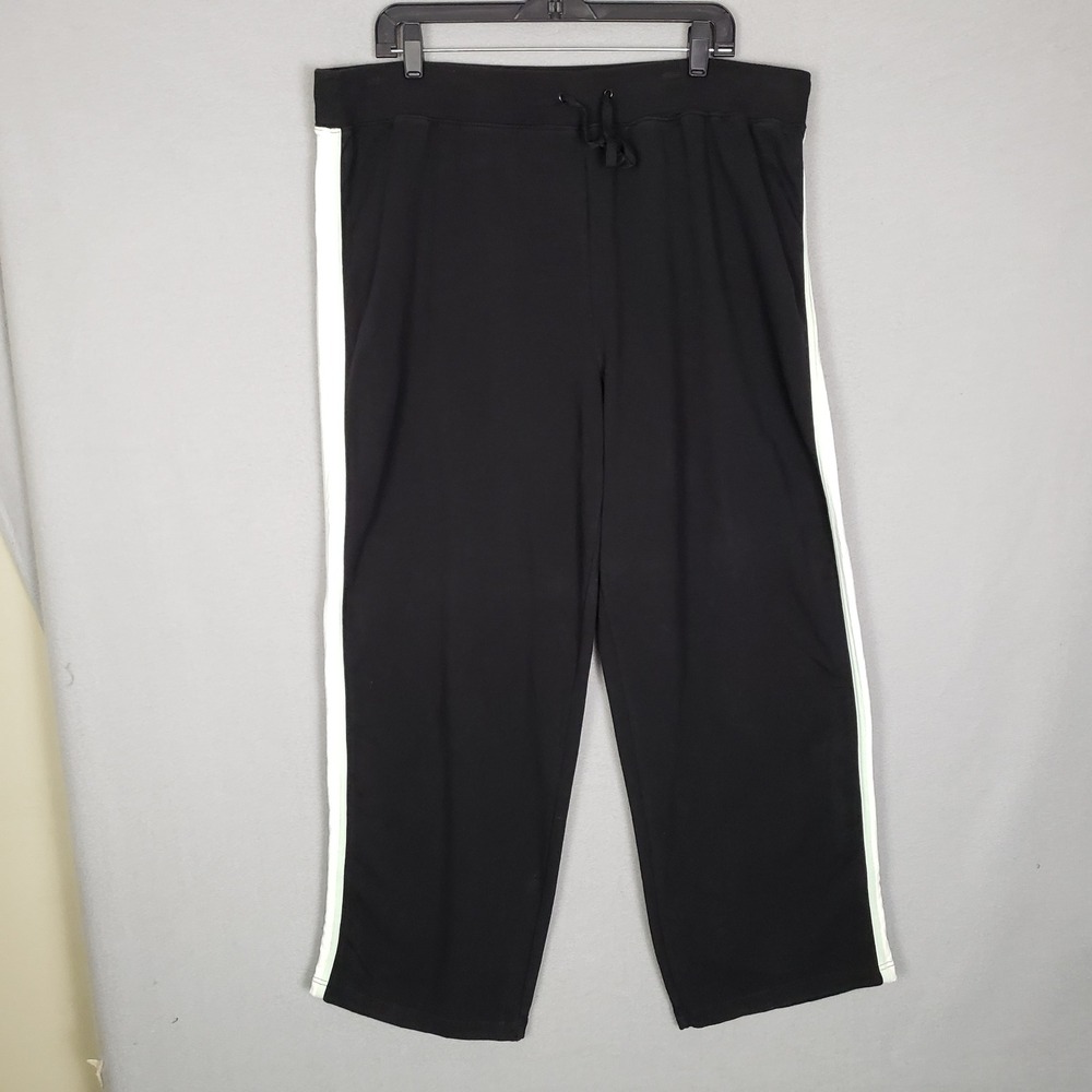 Track Stripe Capri Pants Black White Relaxed Fit Sporty Cropped Casual Size XXL